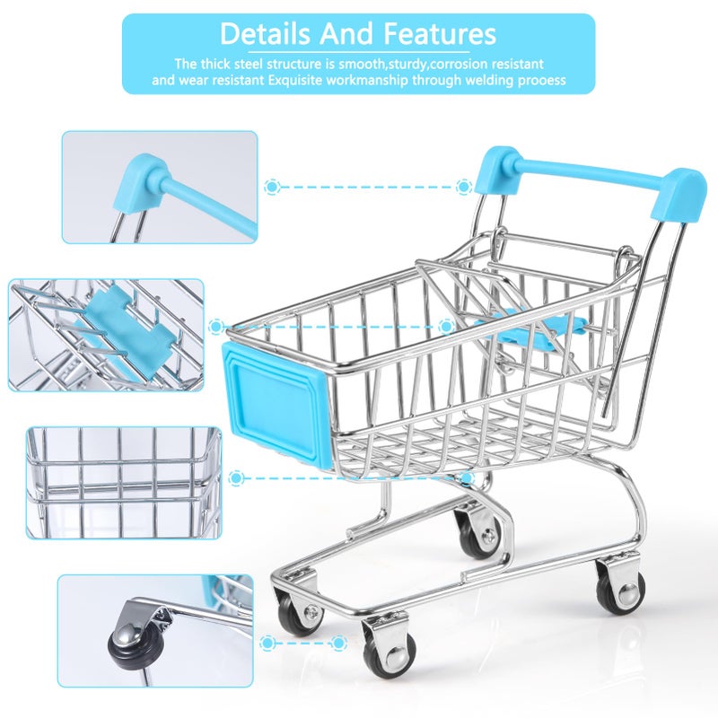 HSJH 134pcs Mini Shopping Cart Basket Miniature Food Drink Bottle Supermarket Metal Handcart Toys Doll House Store Cosplay Game Dollhouse Grocery Fruit Cake Bread Party Trolley Model Dollar Bills - Image 4